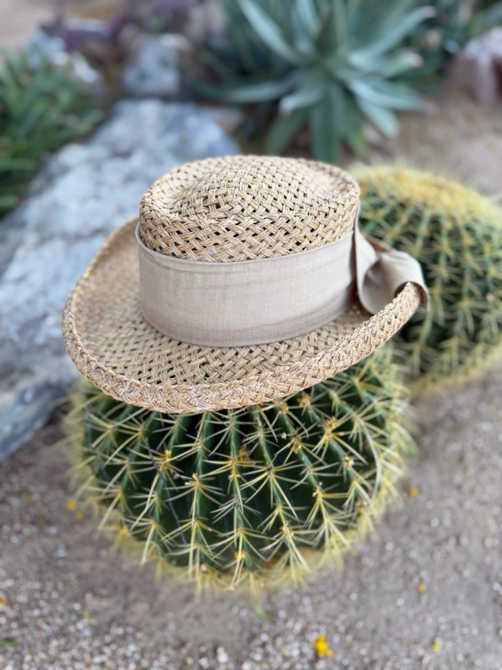 Fiesta Natural Straw Sun Hat with Tan Band + Bow - Picture 2 of 10